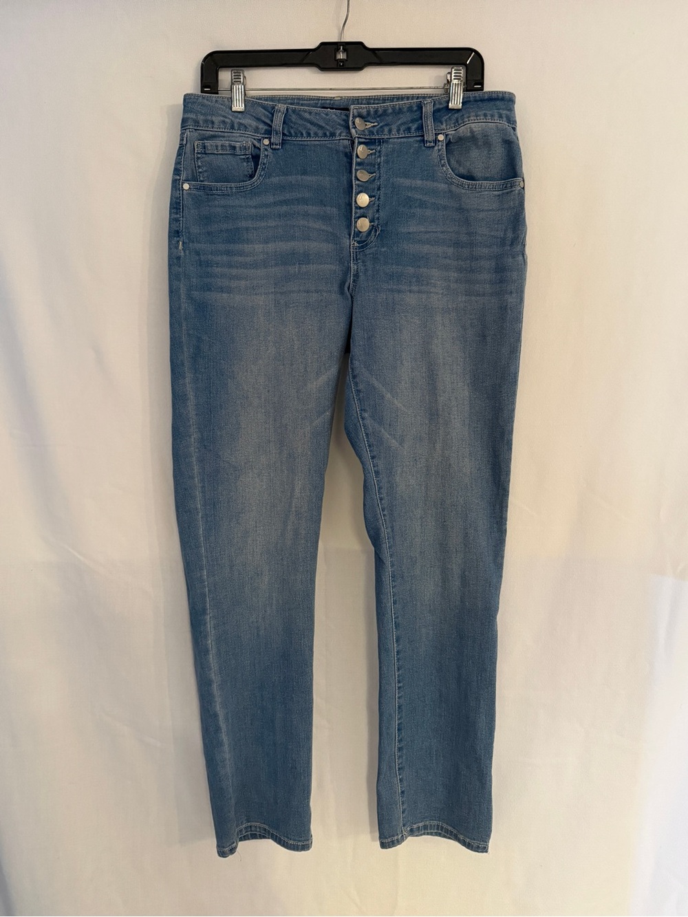 D. Jeans button-fly straight leg jeans size 14